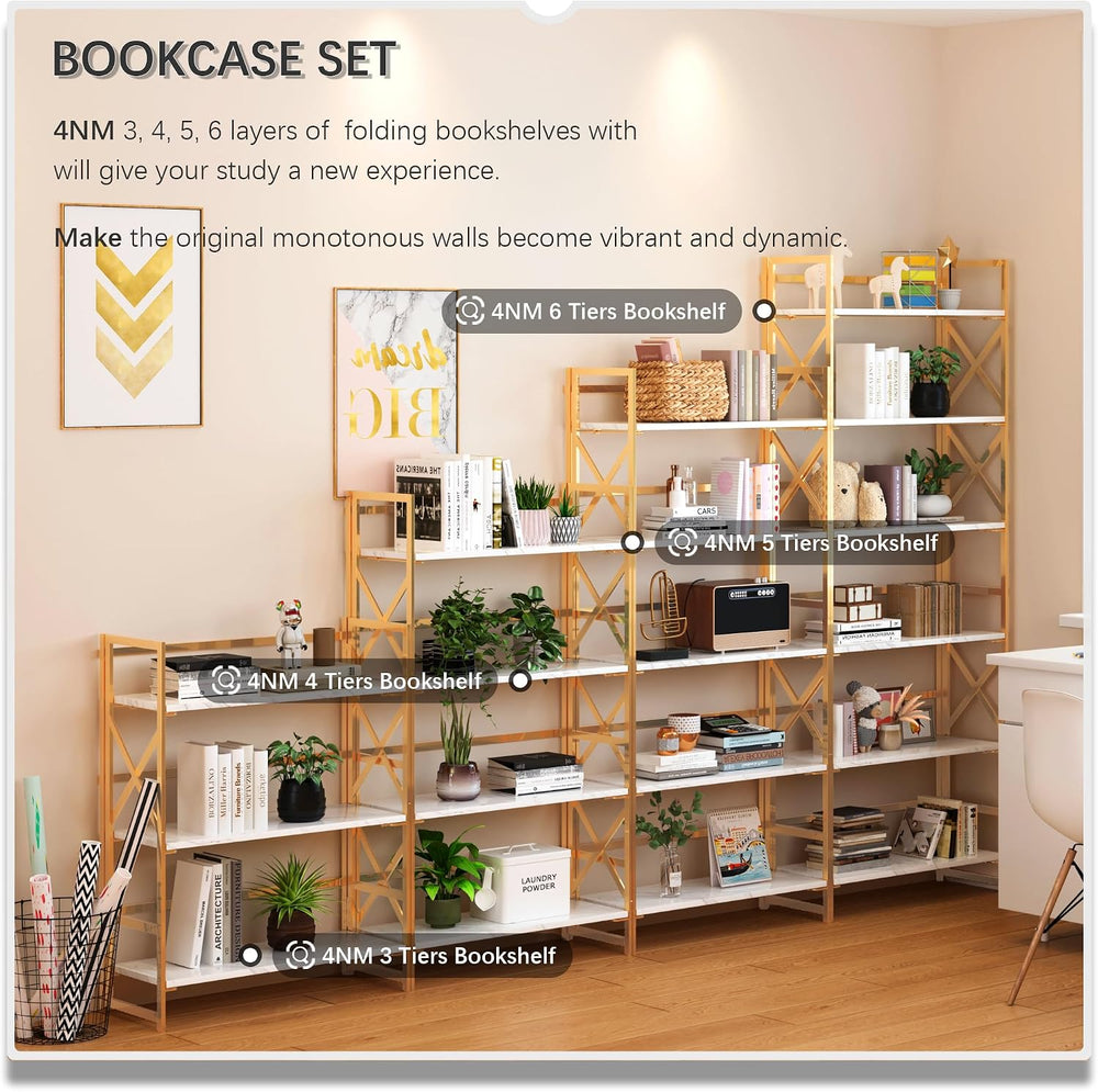 4NM 5 Tiers No Assembly Book Shelves, 51.2" H Folding Bookshelf Bookcase...