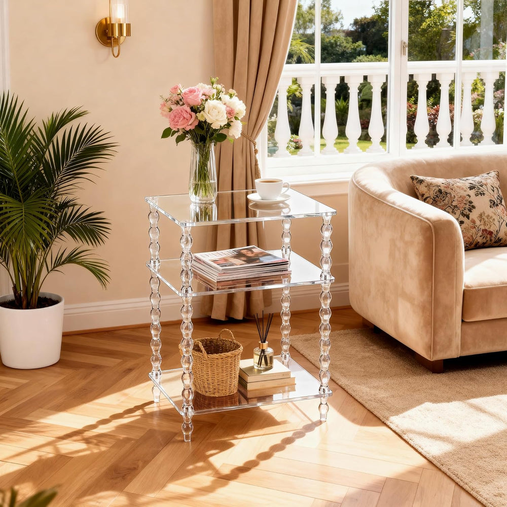 Acrylic Side Table Clear 3-Tier End Table for Living Room, Office, Hallway, B...