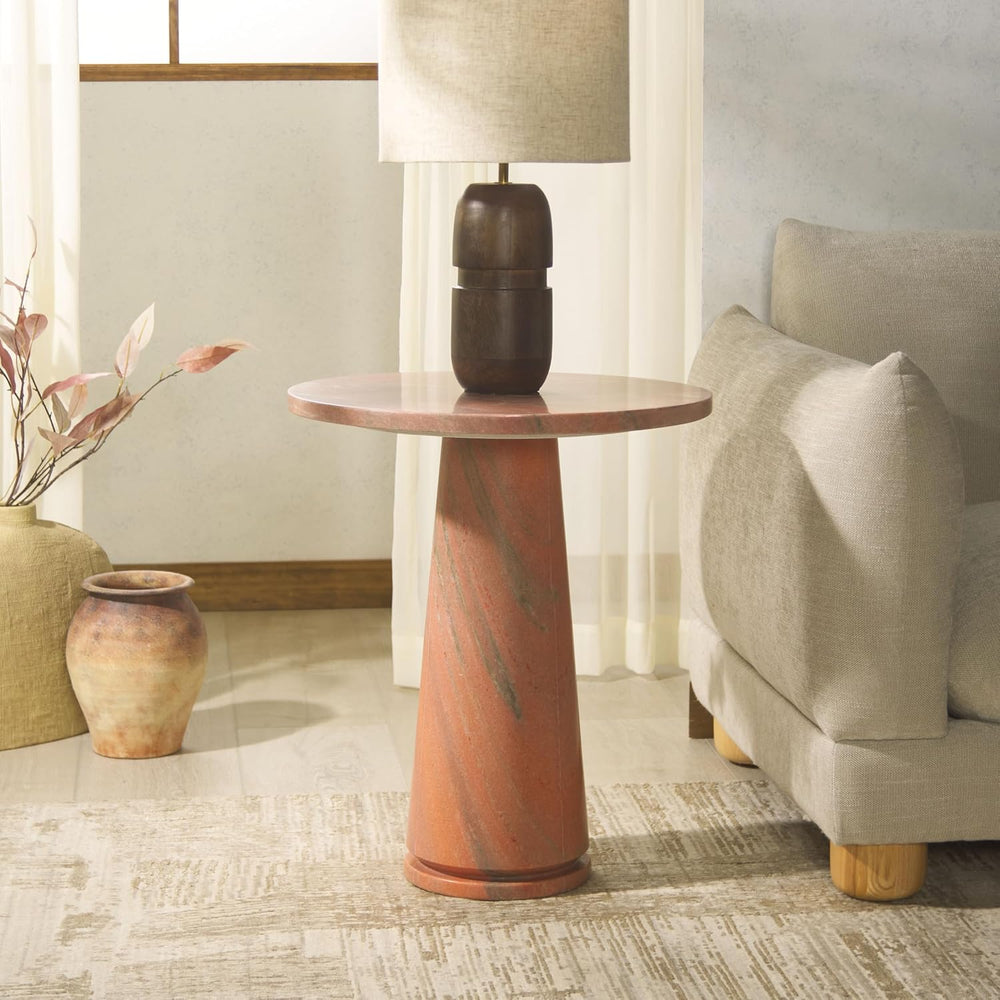 SAFAVIEH Furniture - Valentia Tall Marble Accent Table - Coral - Marble Top -...