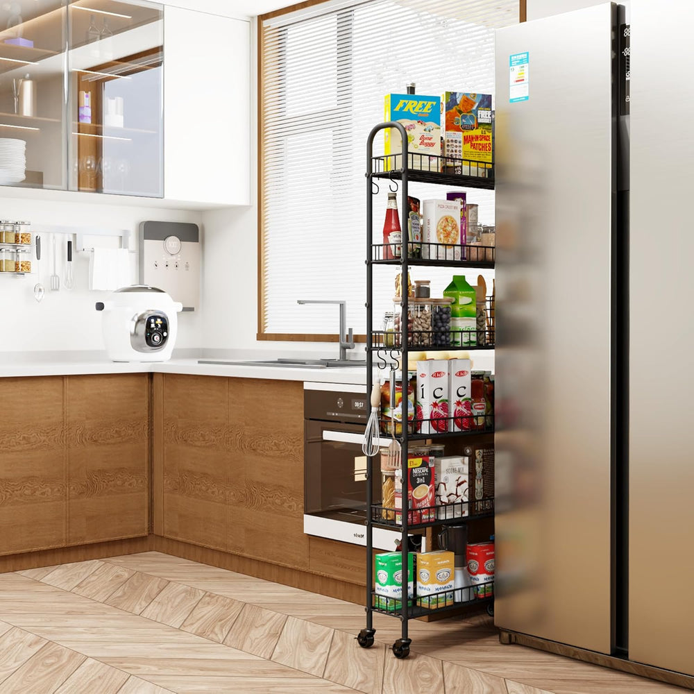 Slim Rolling Storage Cart with Wheels, Metal 6 Tier Spice Rack Mobile Shelvin...