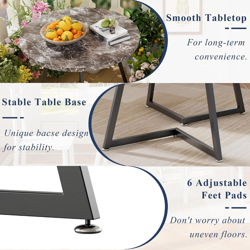 VECELO Small Round Dining Table Set for 2, Wood Tabletop with Strong Metal Fr...