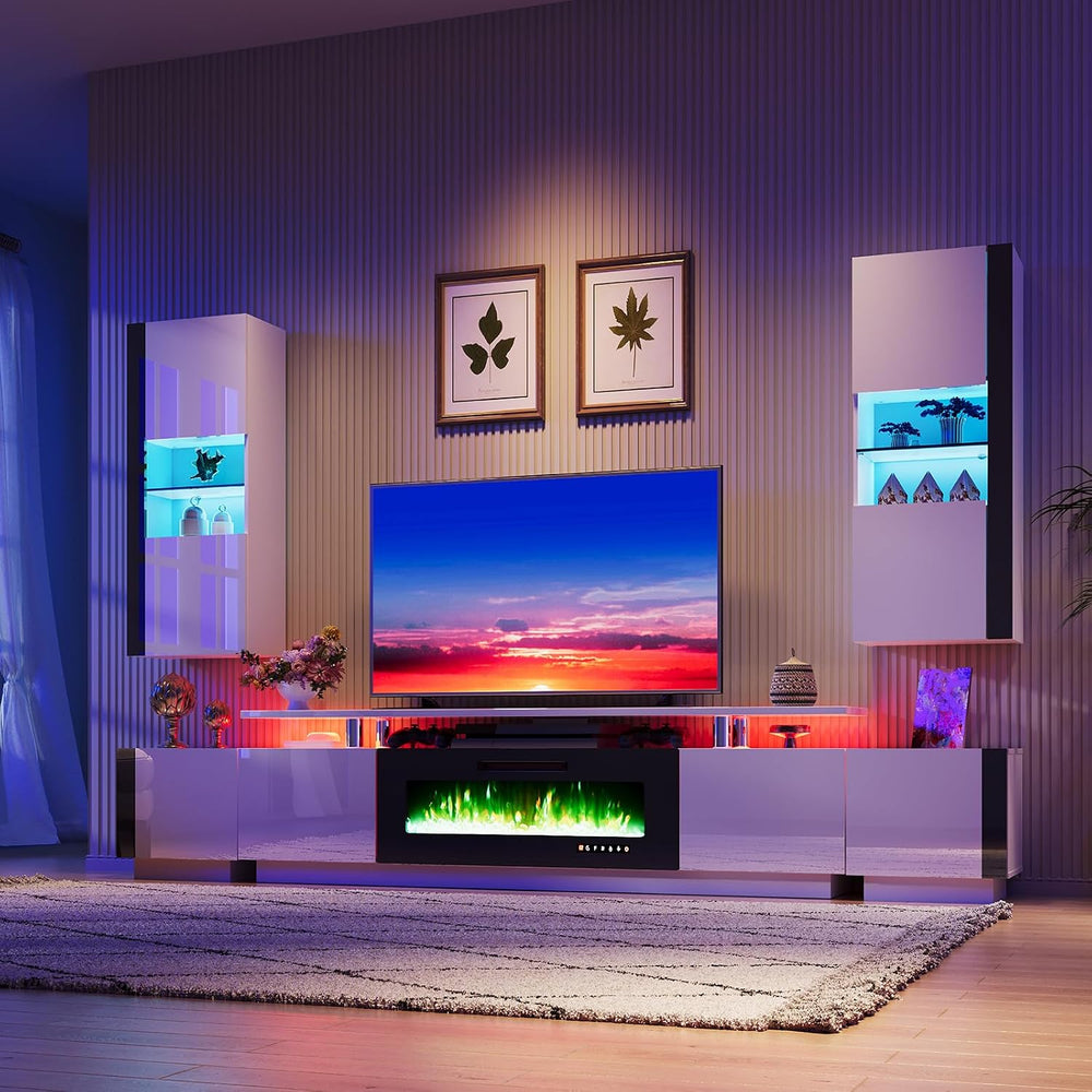 AMERLIFE 80" Fireplace Entertainment Center with Bookshelves Set of 5,Wh...