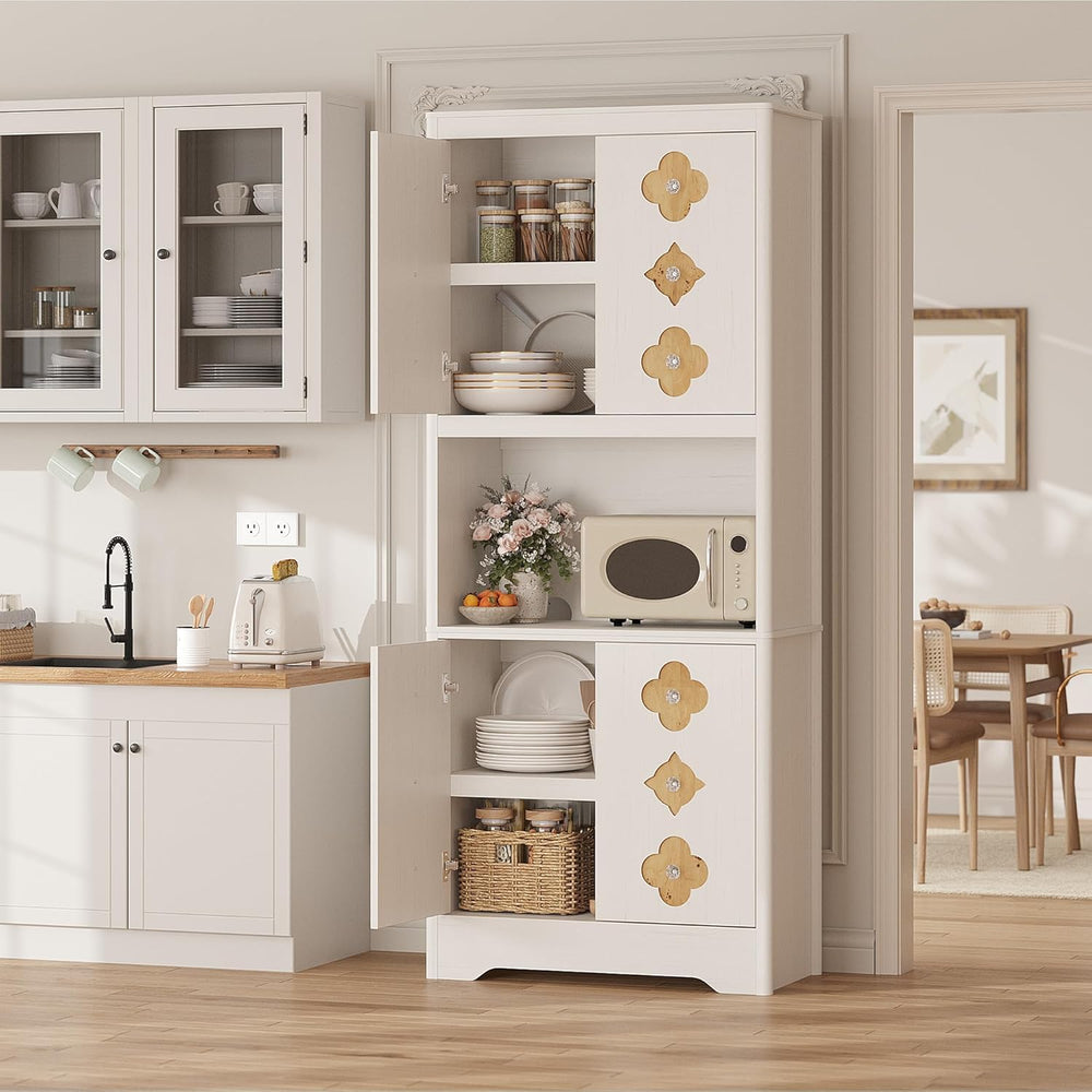IDEALHOUSE Mid Century Modern Kitchen Pantry Cabinet, 72" Tall Storage C...