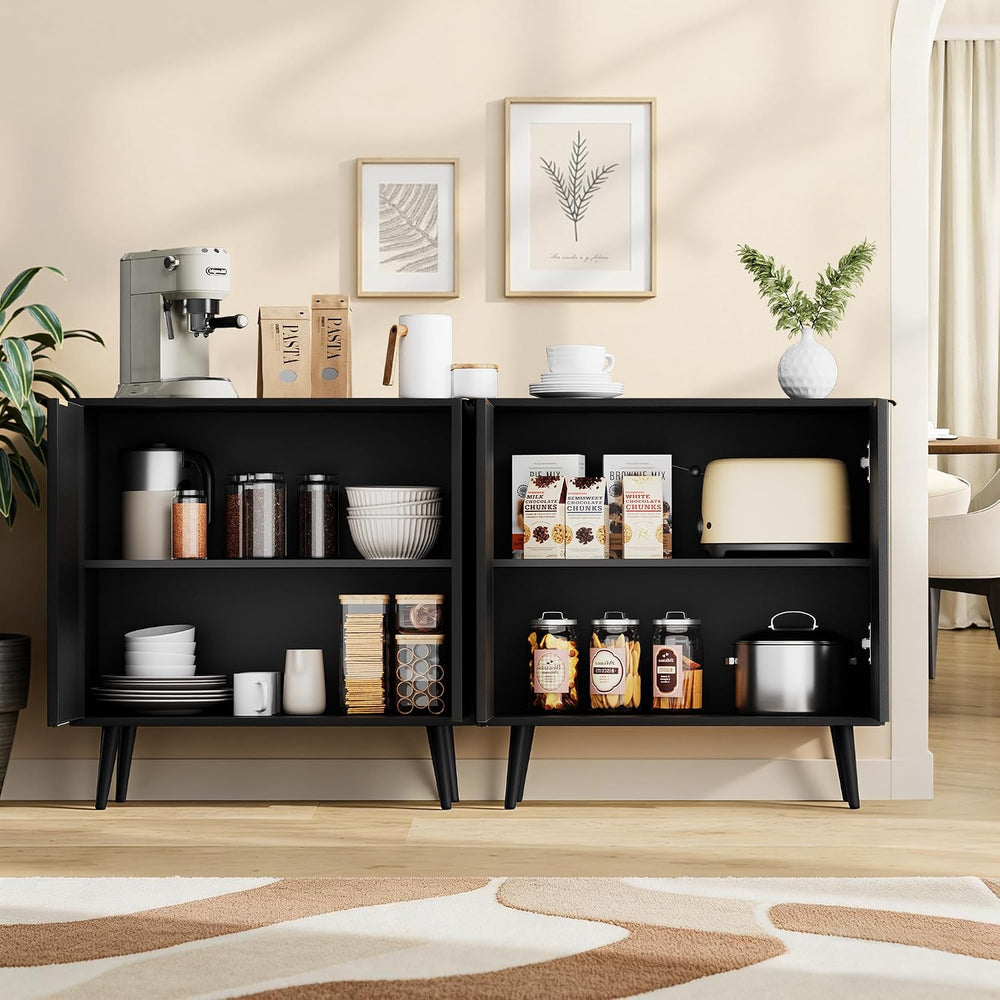 Fluted Storage Cabinet, Buffet Cabinet with Storage, Wood Sideboard with Adju...