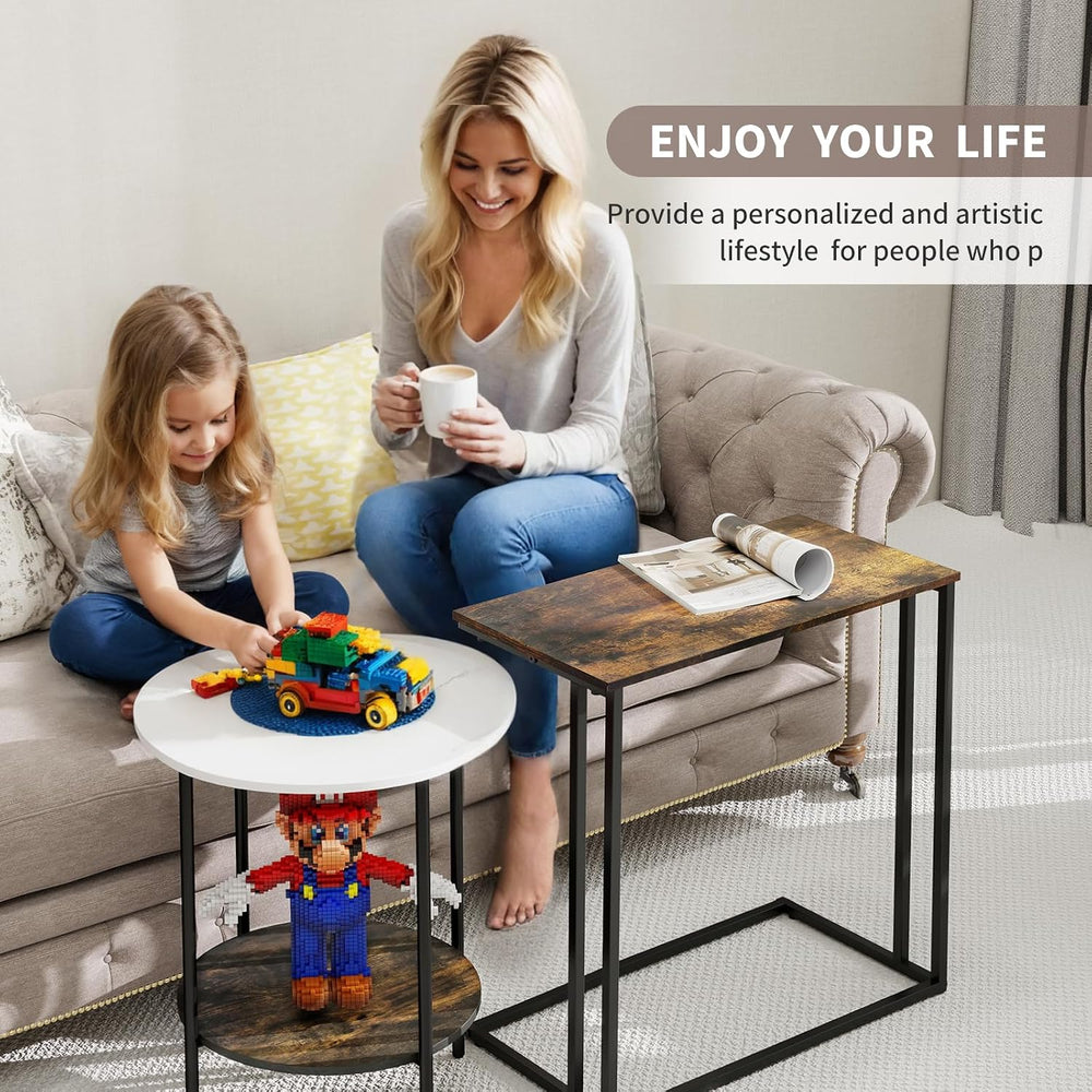 C-Shaped Side Table, Modern End Table with Metal Frame, Space Saving Design f...