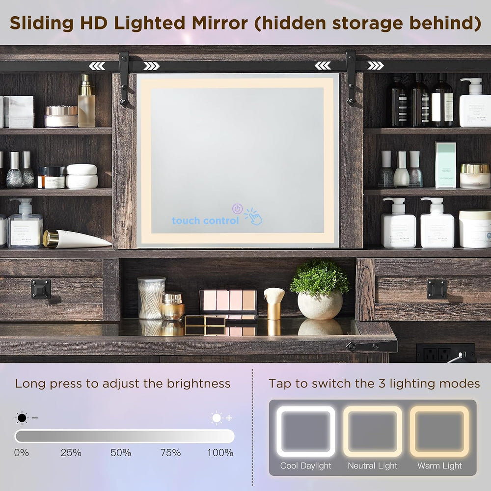T4TREAM 48'' Farmhouse Makeup Vanity Desk with Sliding HD Mirror and ...