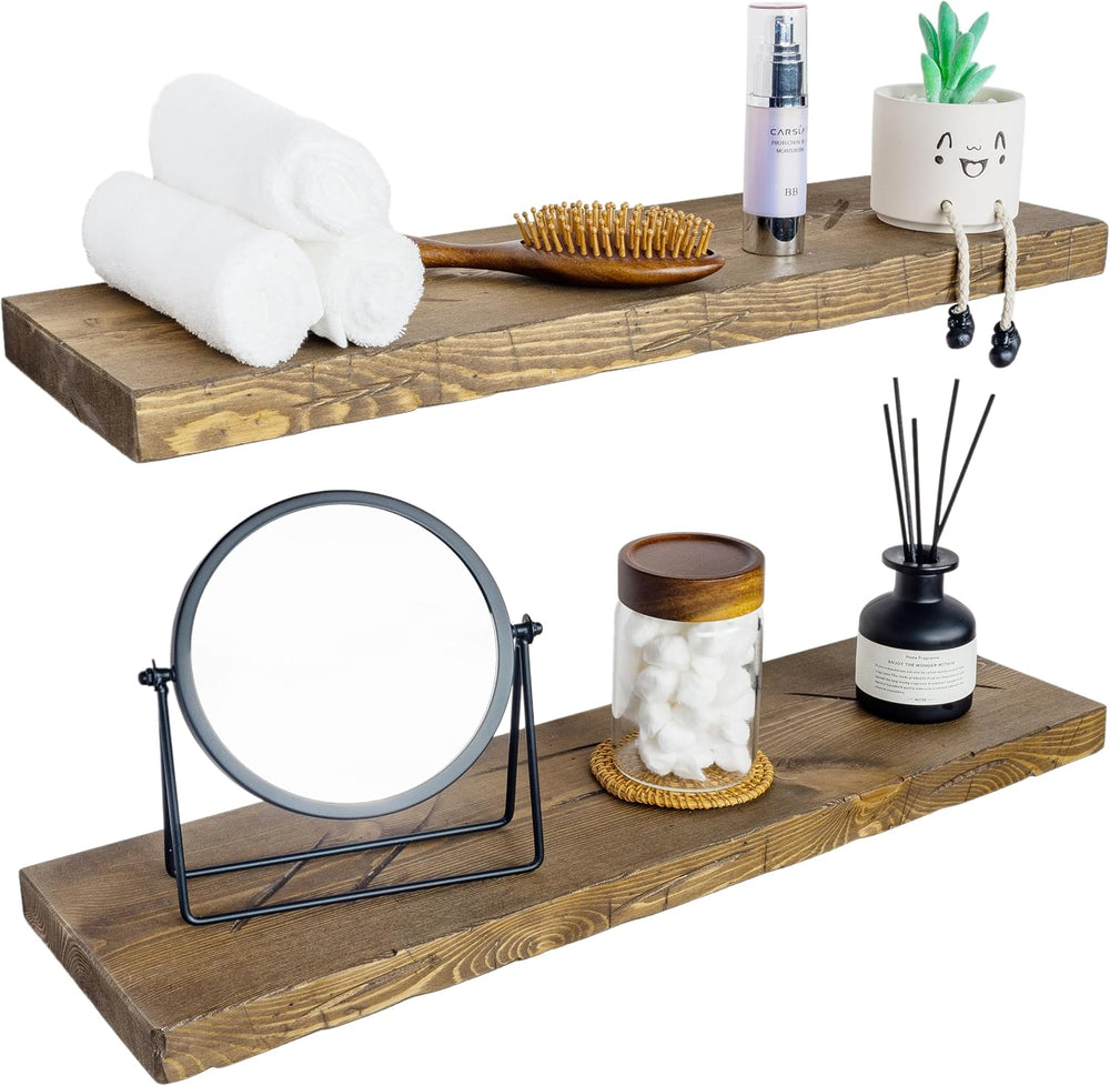 BGMG 30 inch Distressed Walnut Floating Shelves for Wall,High End Solid Real ...
