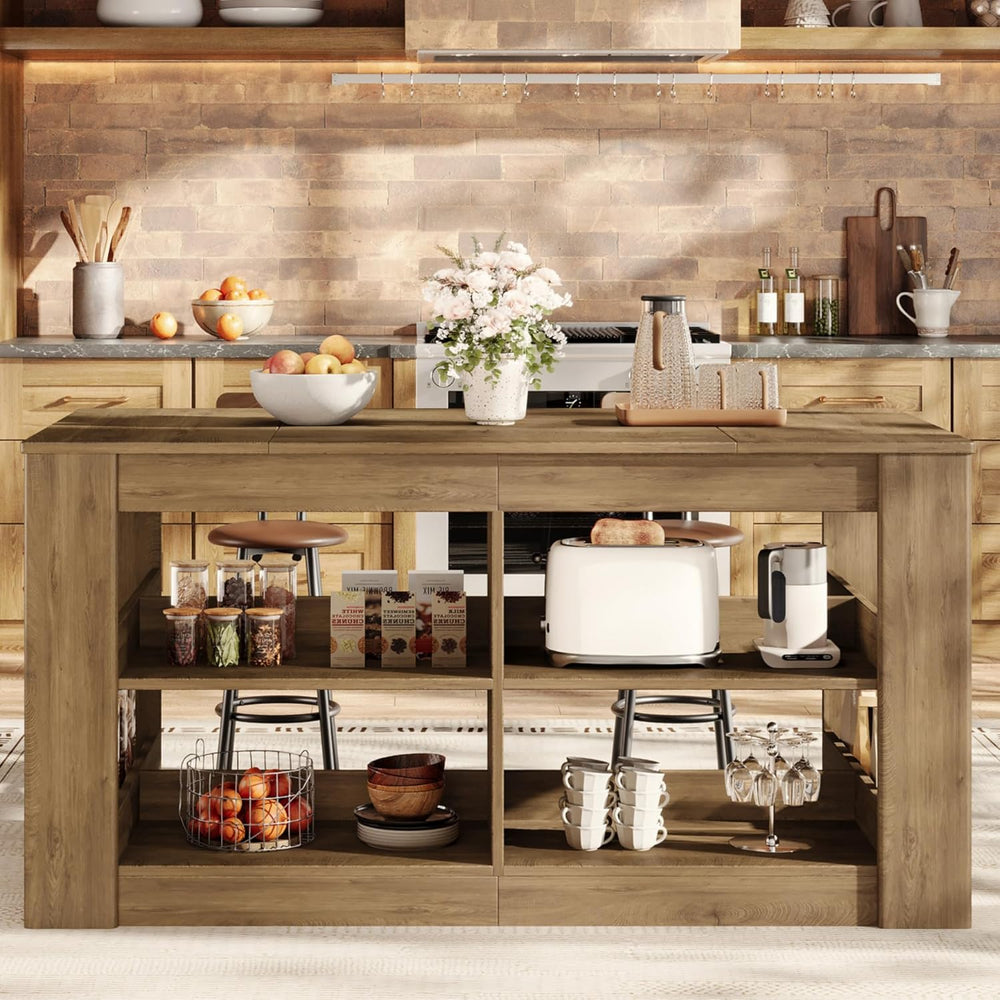 Tribesigns 63 Inch Kitchen Island with Seating and Storage, 3-Tier Farmhouse ...