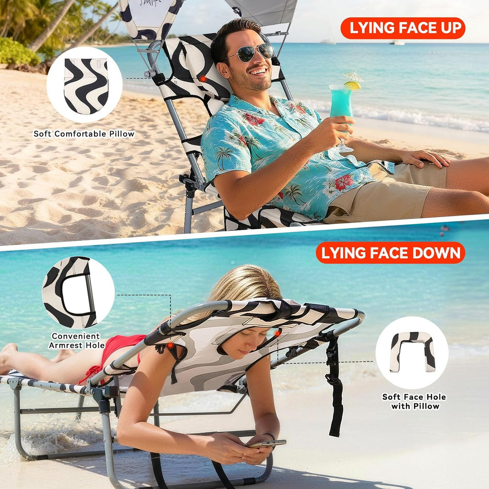Tanning Chair with Face Hole for Adults, Outdoor Folding Lounge Chair with Ca...