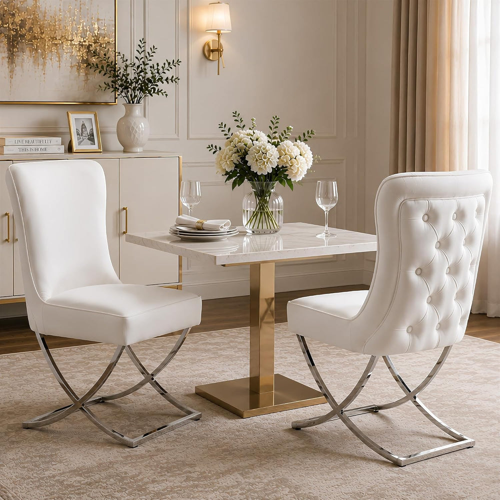 WUTUTUEE Luxury Velvet Dining Chairs, Tufted Upholstered Armless Accent Chair...