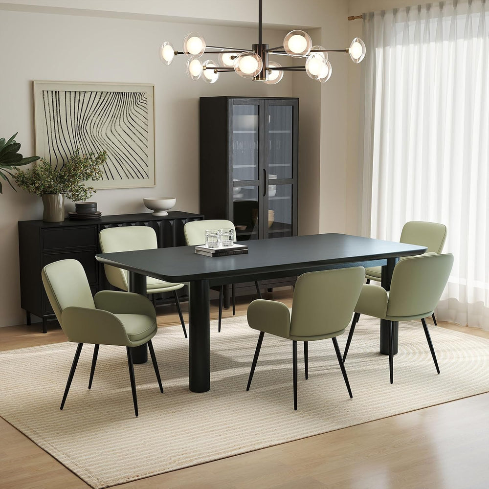 VKNOW Modern Faux Leather Dining Chairs Set of 6 with Armrest, Green | Armed ...