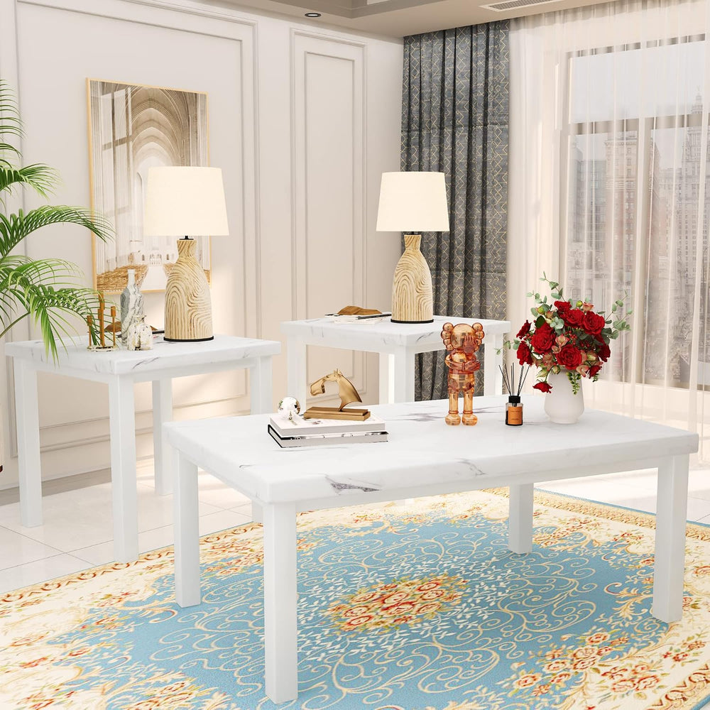 DKLGG Faux Marble Coffee Table Set of 3 Piece, Living Room Table Set Coffee T...