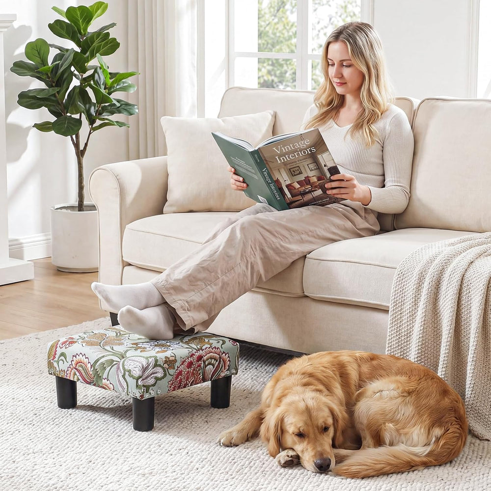 Joveco Small Foot Rest Stool Ottoman, 15" Fabric Square Footstool Uphols...