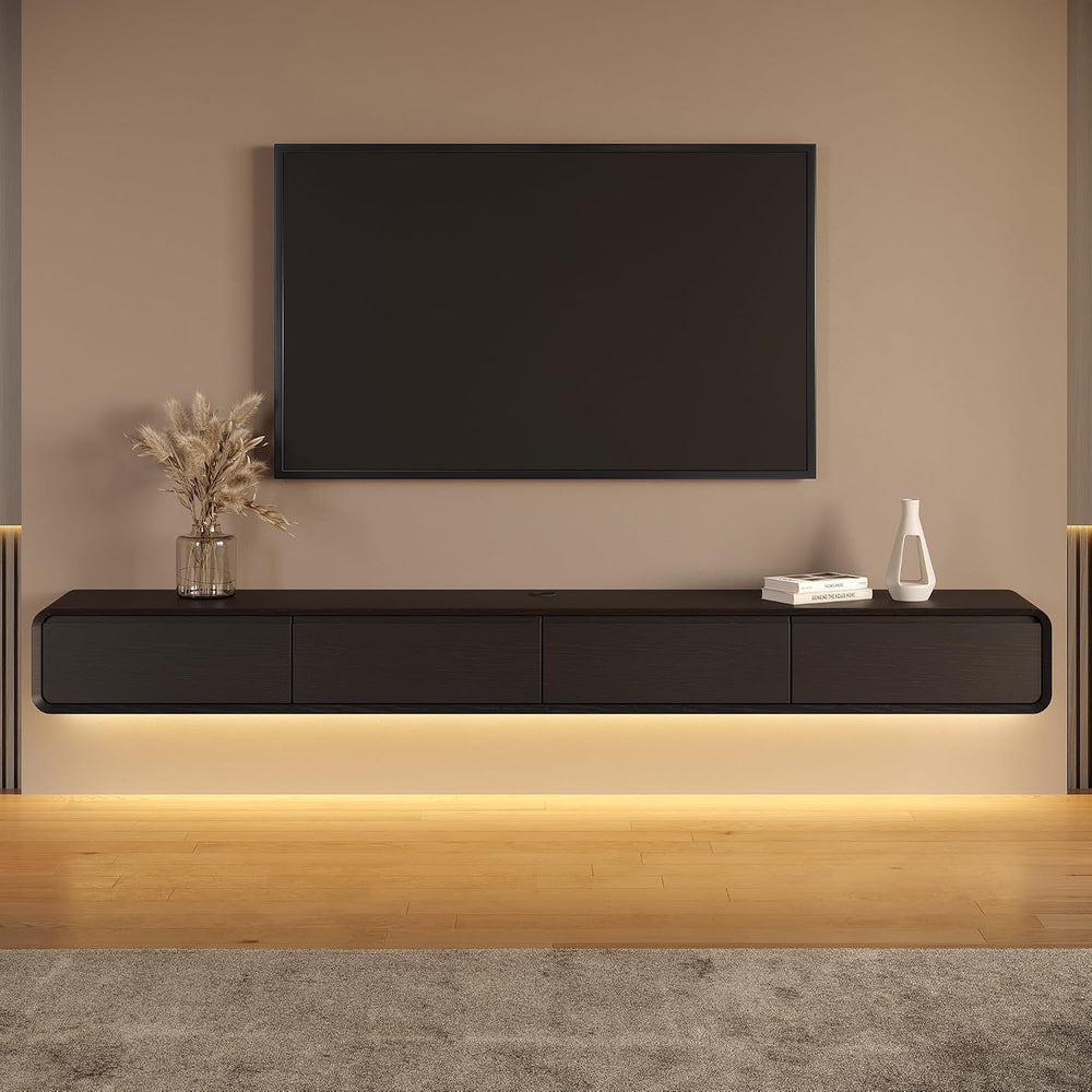 POVISON Fully-Assembled Minimalist Floating TV Stand with LED Lights, Modern ...