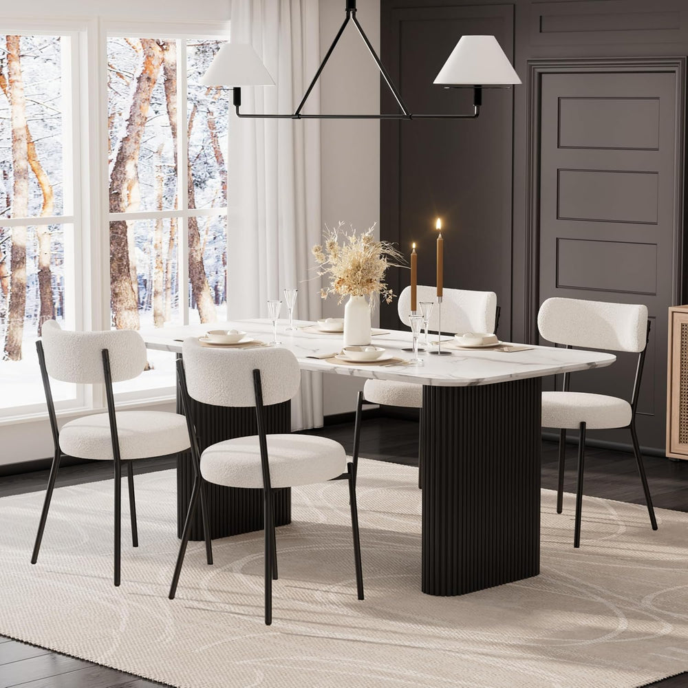 RGZ Modern Oval Dining Table Set for 4,71" Faux Marble Kitchen Table wit...
