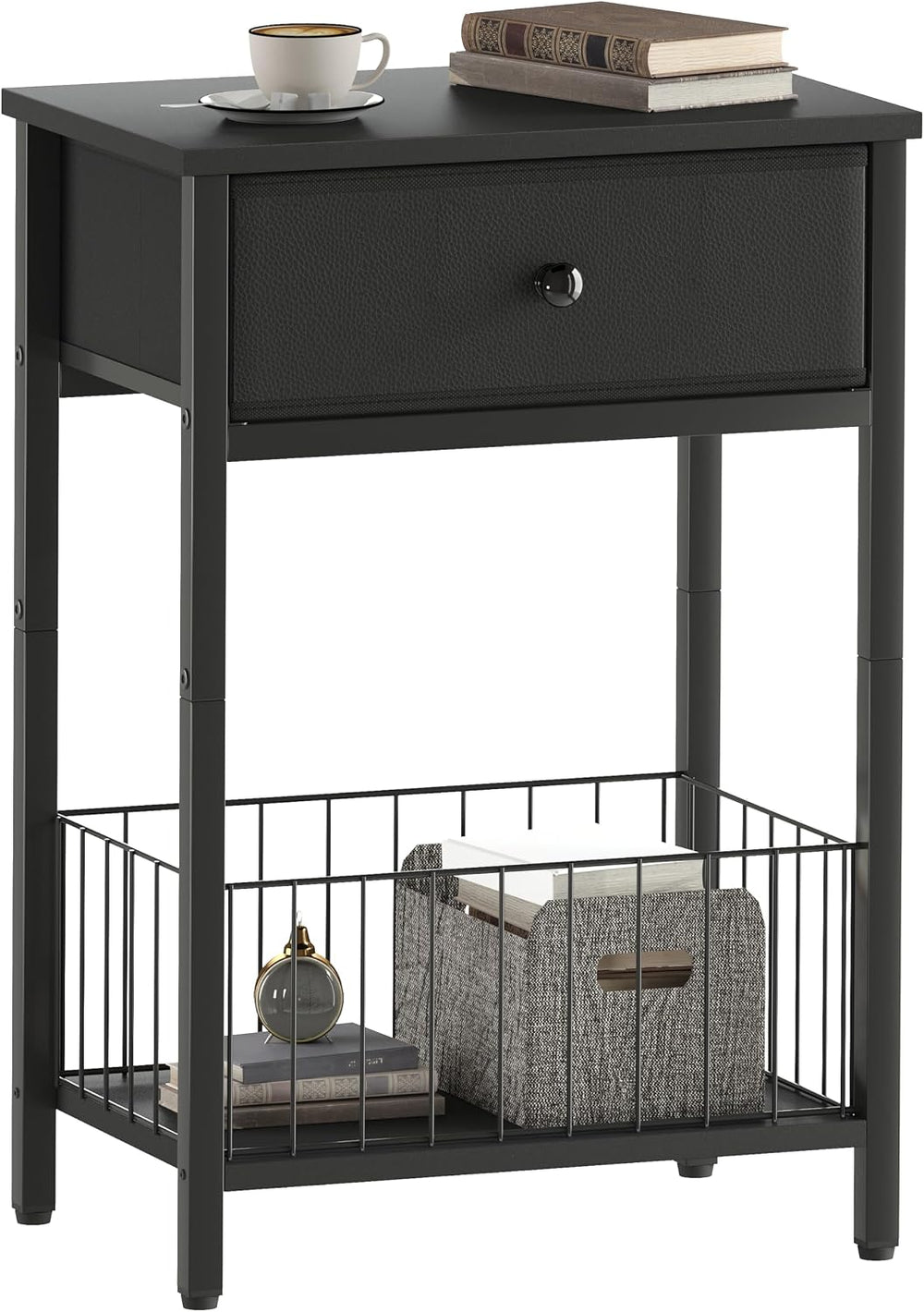Small nightstand, Bed Side Tables Bedroom, Black Side Table, end Table with D...