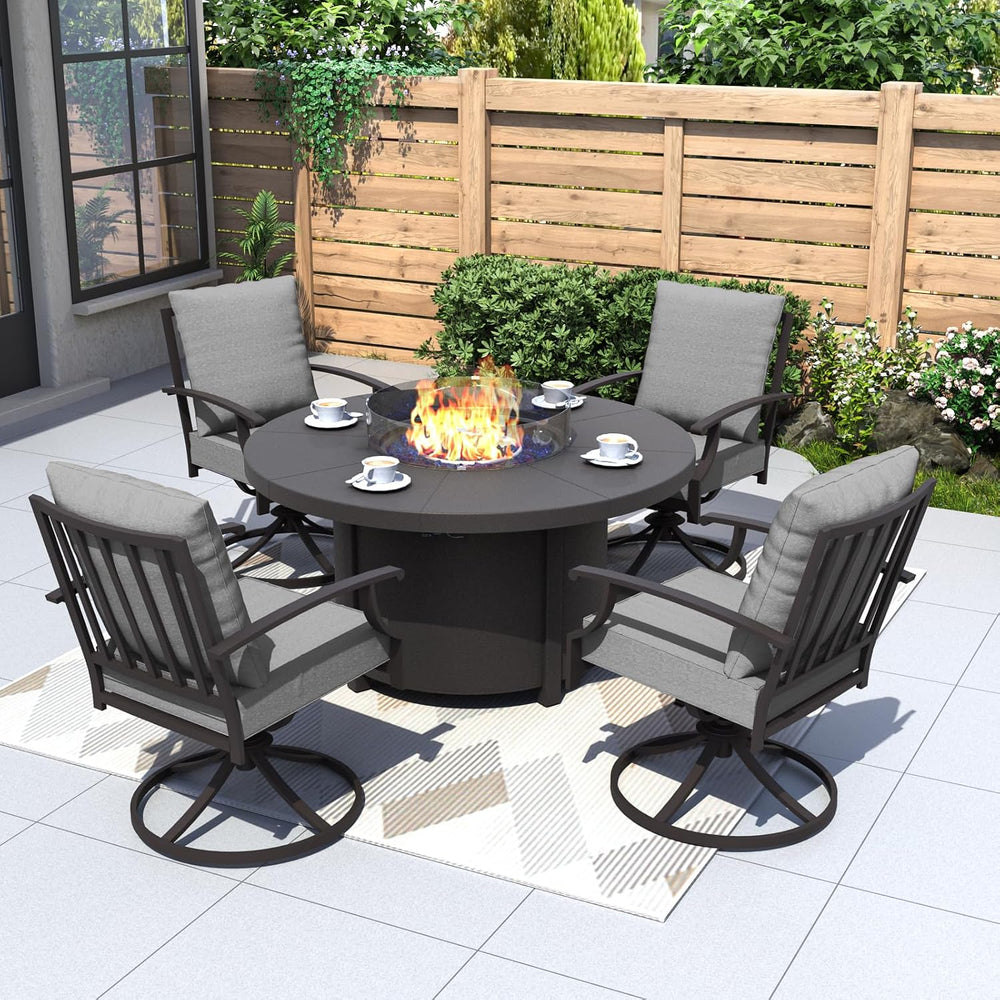 Kurapika 5 Piece Metal Outdoor Patio Furniture Set with Round Fire Pit Table,...