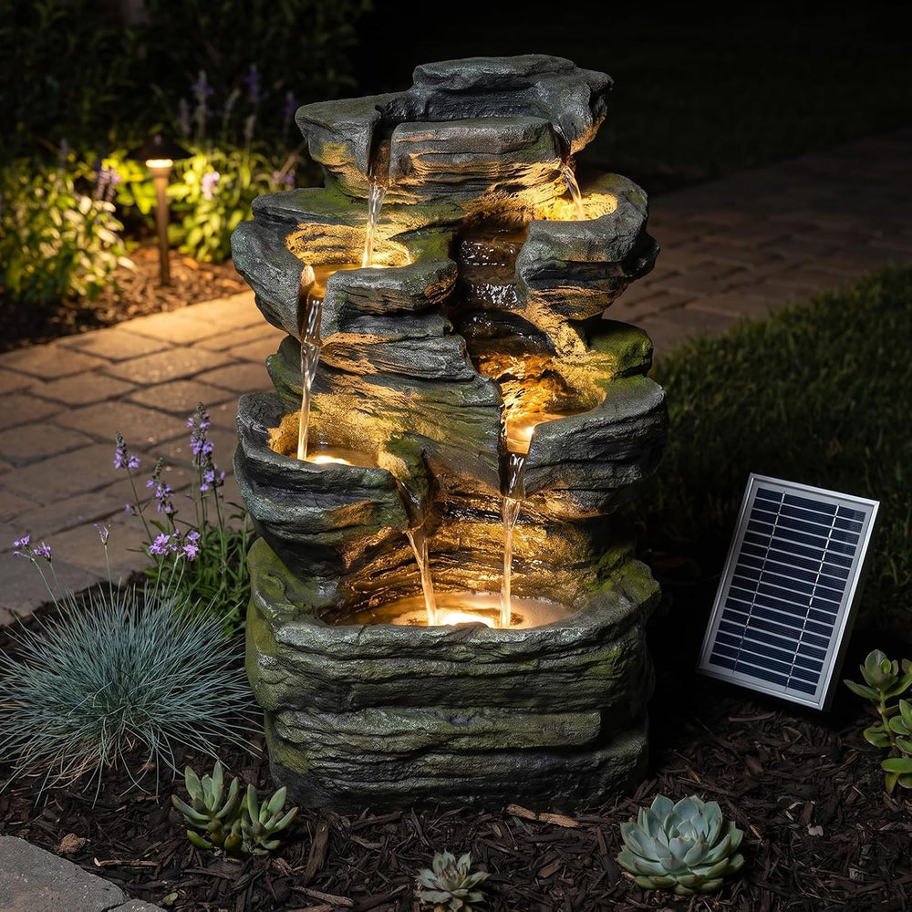Bumilgar 6-Tier Solar Powered Water Fountain Outdoor Waterfall 24.4 in