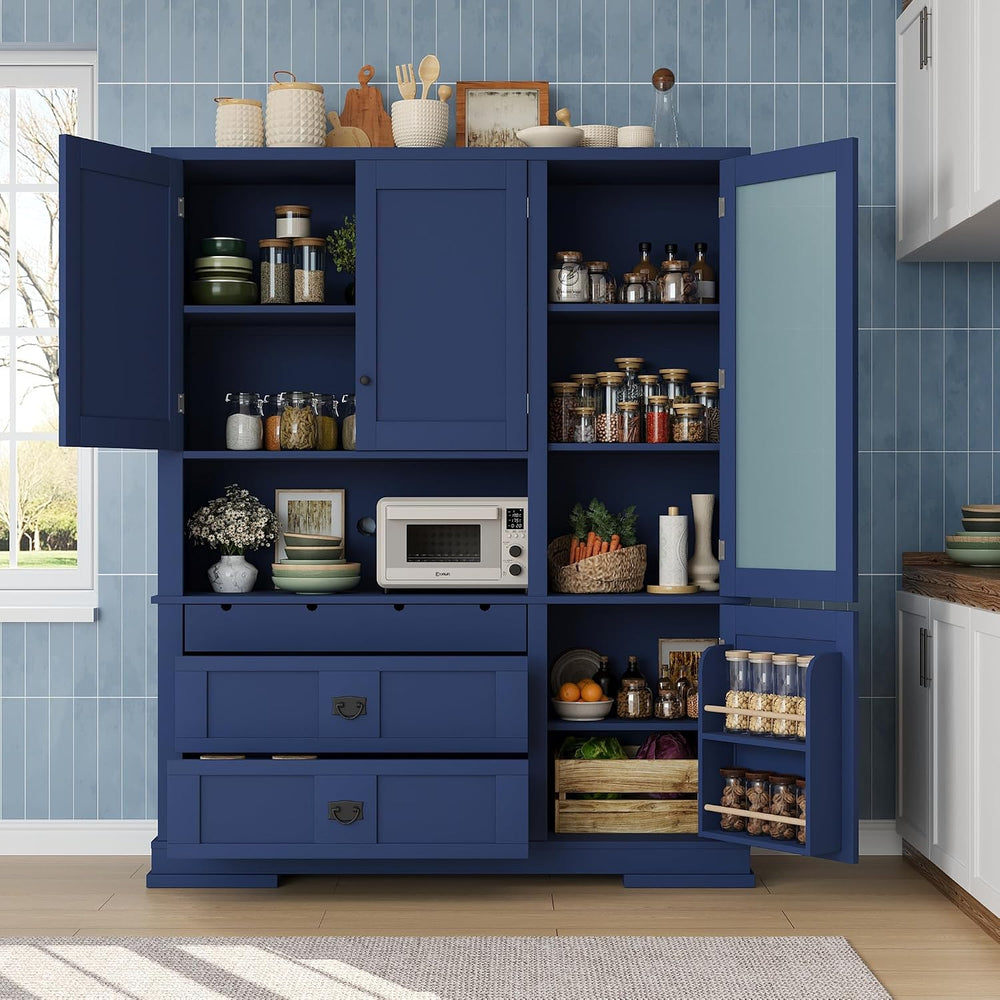 78" Tall Kitchen Pantry Cabinet with Hutch, Large Freestanding Buffet wi...