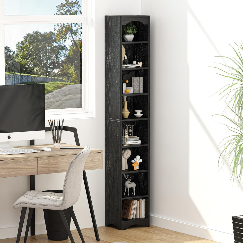 VECELO Curved Top Narrow Tall Bookshelf, 6 Adjustable Movable Shelves, Wood S...