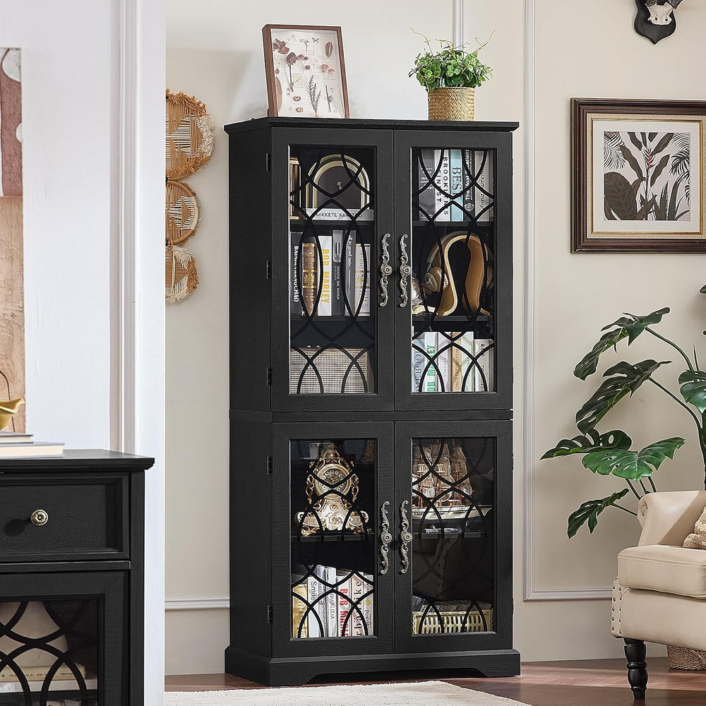 Joaxswe 67" Tall Pantry Cabinet, Wood Kitchen Pantries Cabinets with Gla...