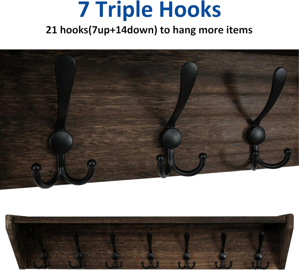 WEBI Coat Rack Wall Mount with Shelf,35" Long Wall Shelf with Hooks Unde...