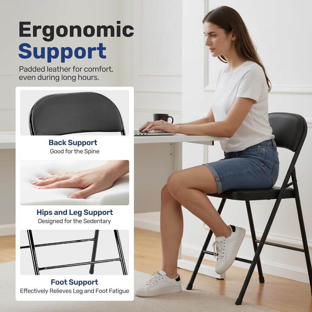 Simple Deluxe Dining Chairs Set of 4, Leather Cushion Foldable Contemporary K...