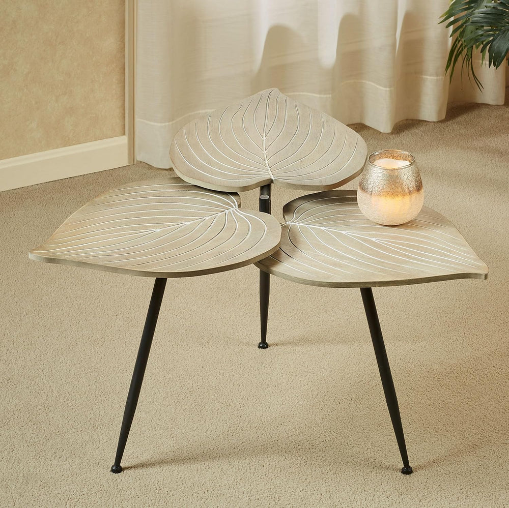 Delft Isle Natural-Inspired Shaped Accent Table | Neutral Almond Finish with ...
