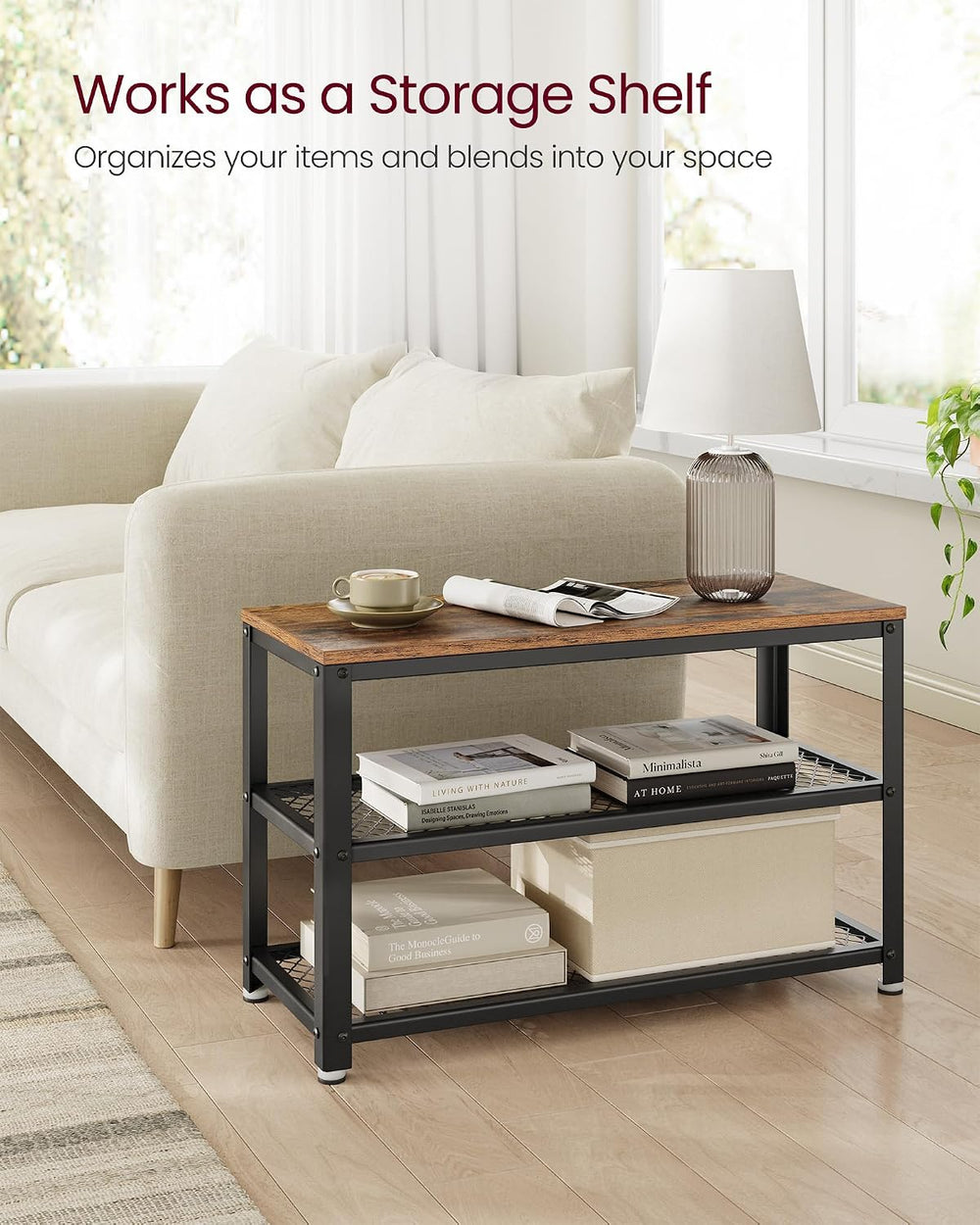 VASAGLE 3-Tier Shoe Rack, Shelf Storage Bench with Metal Mesh Shelves and Sea...