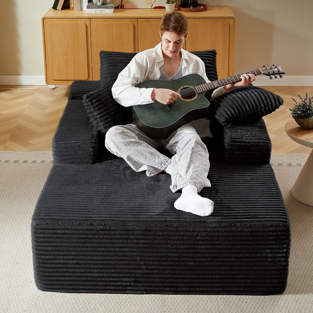 LUCKHAO 50" Oversized Chaise Lounge Chair Indoor,Corduroy Reading Chair ...