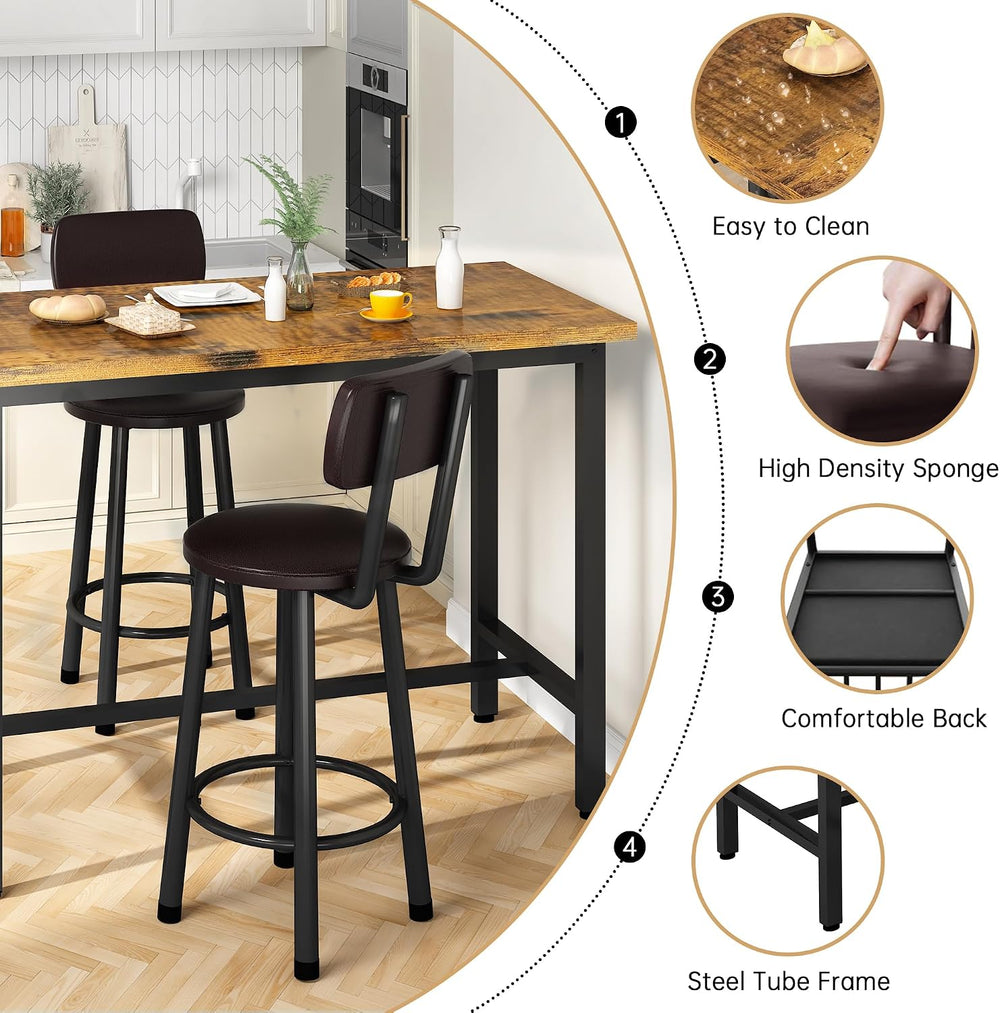 3 Piece Bar Table and Chairs Set for 2, Counter Height Rectangular Pub Dining...