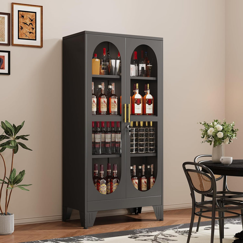 GAIOUS 61" Tall Metal Curio Cabinet, Display Cabinet with Glass Door, 4 ...
