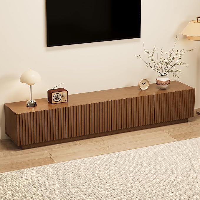 86.61" Mid-Century Modern TV Stand for TVs up to 85", Walnut Entert...