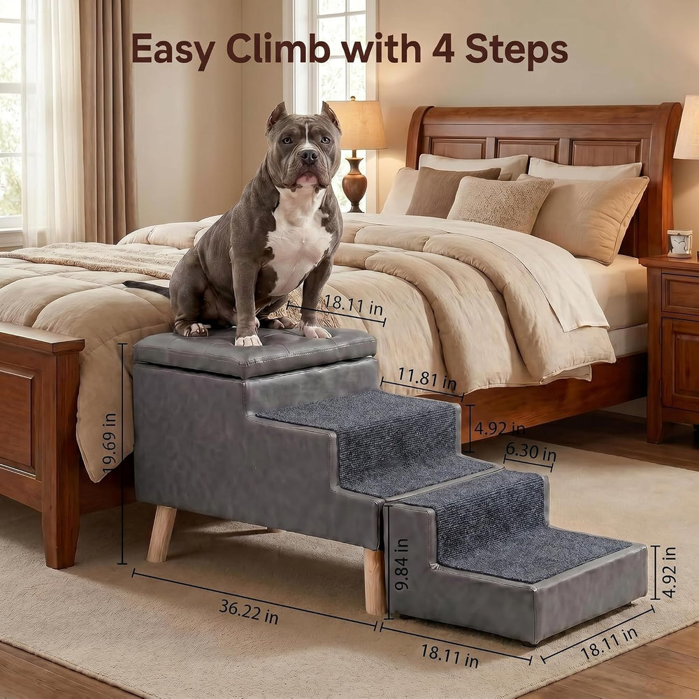 19.7" H Leather Dog Stairs for Large Dogs 3-in-1 Dog Stairs&Ottoman