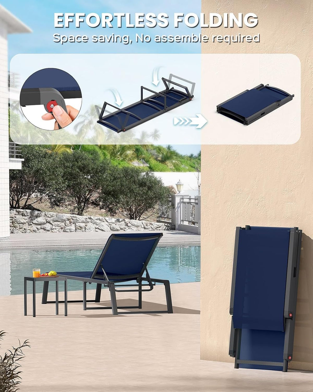 Aluminum Chaise Lounge Chair Outdoor, Foldable & Assembly Free Patio Pool...