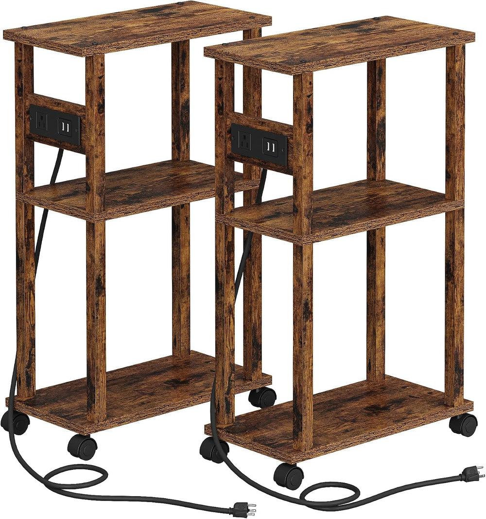 TUTOTAK Small Narrow Side Table with Charging Station, Skinny End Table for S...
