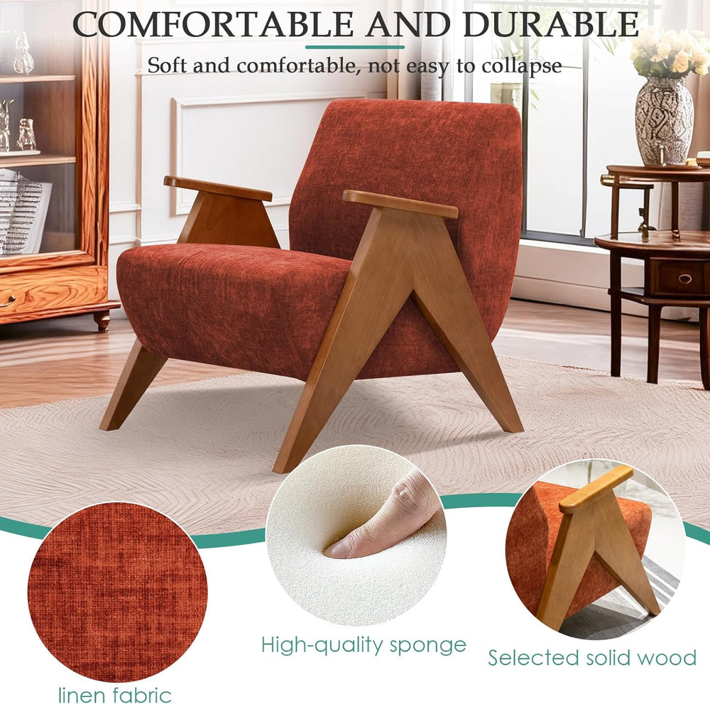 Home Accent Chair Mid Century Modern Accent Chair with Wood Frame, Lounge Uph...