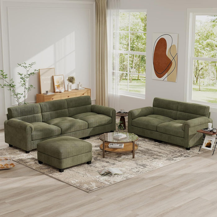 Bonzy Home Couch Sets for Living Room, Corduroy, Green