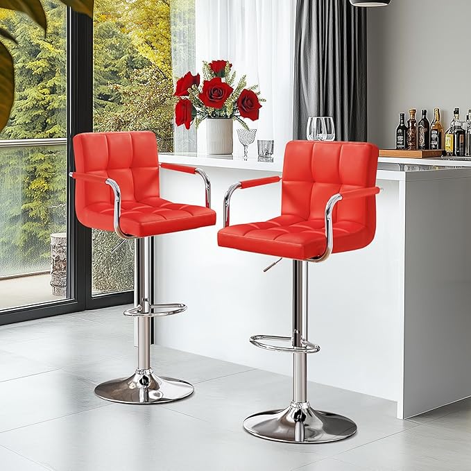 Yaheetech Bar Stools Set of 2, PU Leather Adjustable Swivel Barstools, Hydrau...