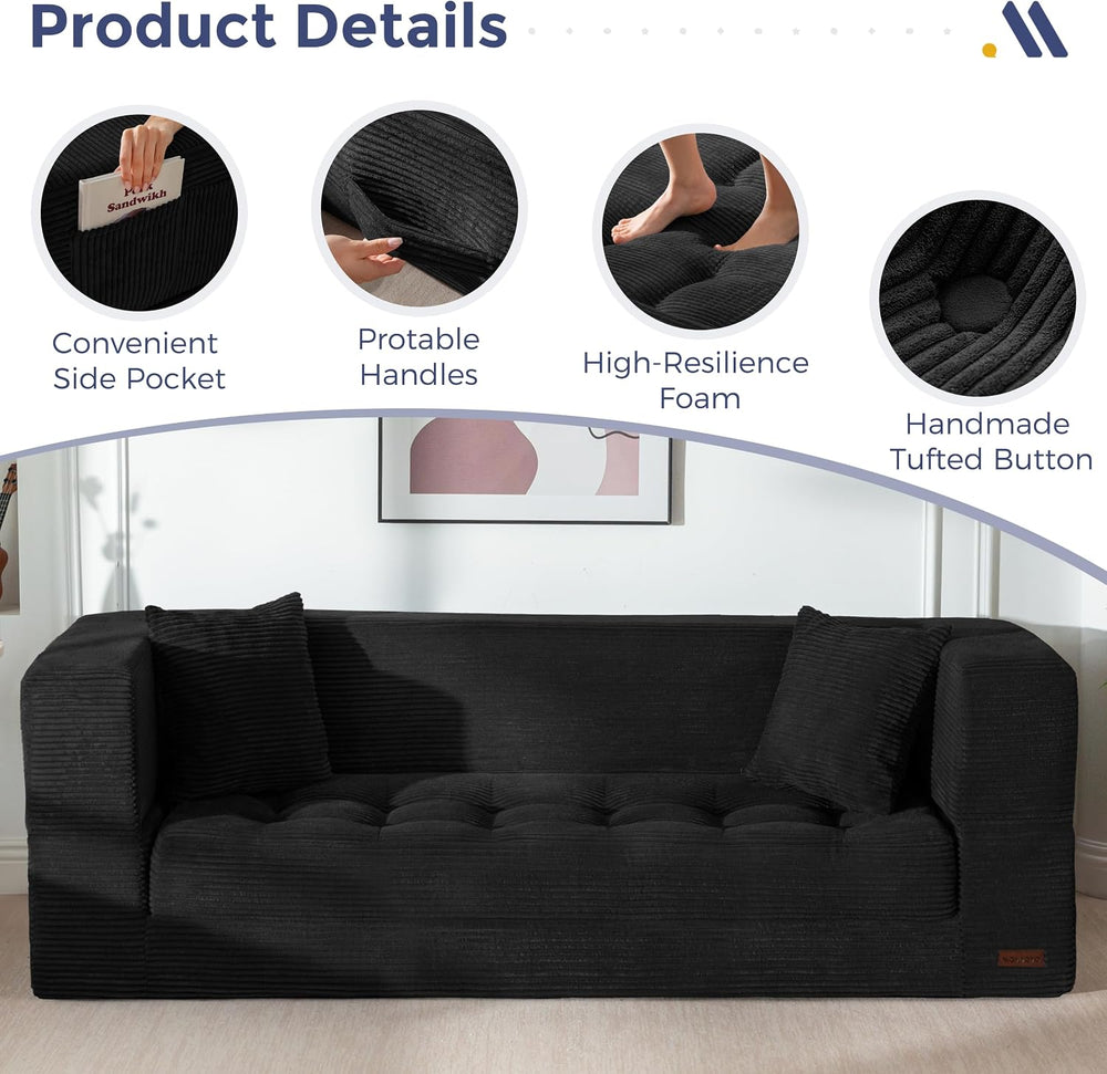 MAXYOYO Folding Sofa Bed, Convertible Loveseat Couch with Pillow | 3-Seat Fol...