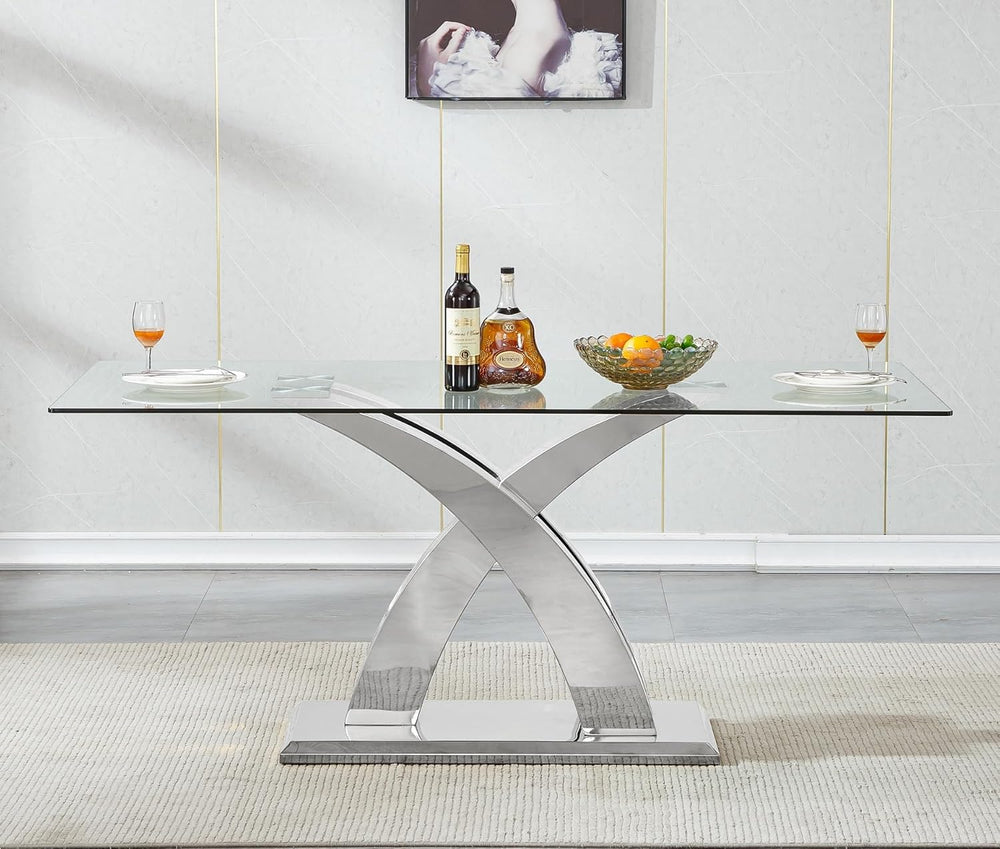 70'' Modern Glass Dining Table for 4-8 People, High Gloss Stainless S...