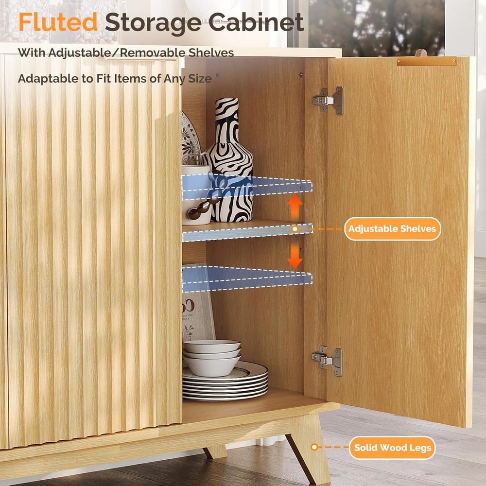 VINGLI 55" Buffet Cabinet with Storage, Fluted 4 Doors Sideboard Cabinet...