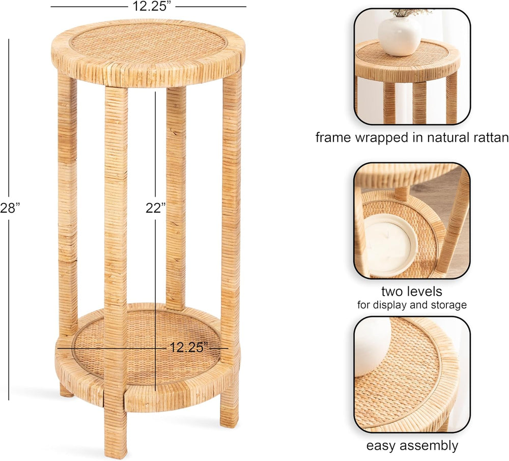 Kate and Laurel Rafina Round Rattan Drink Table, 13 x 13 x 28, Natural Brown,...