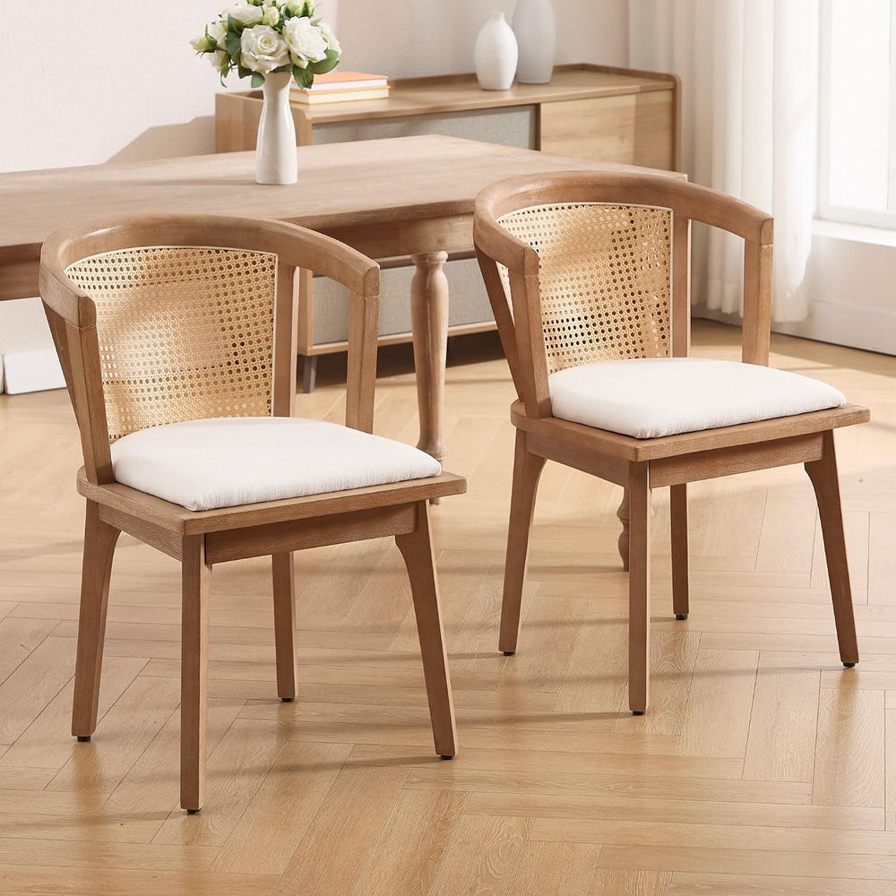 BESTANO Rattan Dining Chairs Set of 4, Mid Century Modern Farmhouse Wood Dini...