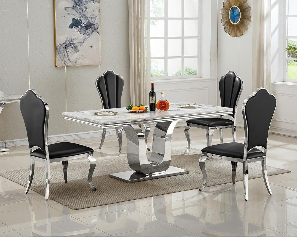 SSLine Modern White Marble Dining Table for 6-8 Rectangle 68" Faux Marbl...