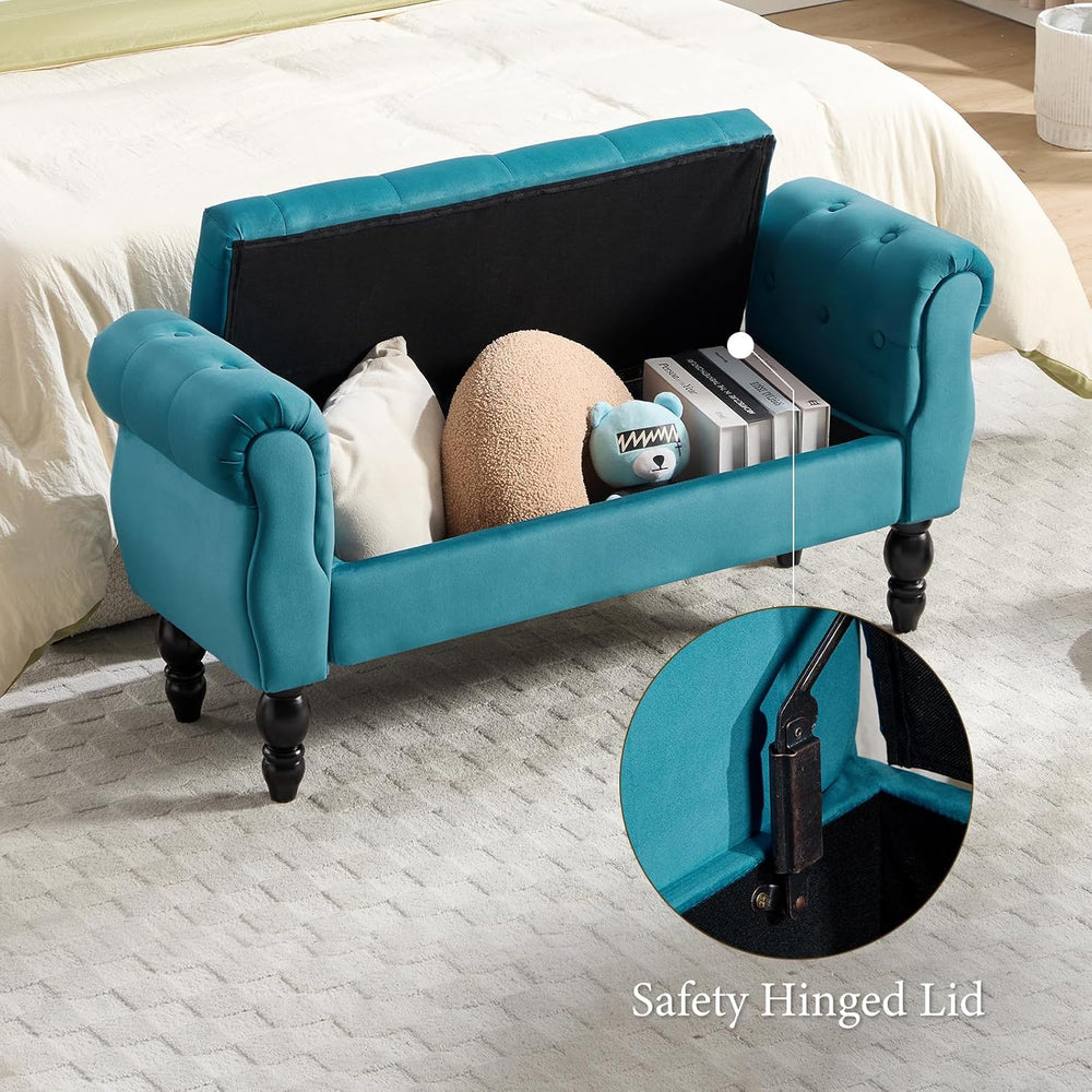 47″ Storage Bench with Arms End of Bed Bench,Velvet Entryway Bench with Stora...