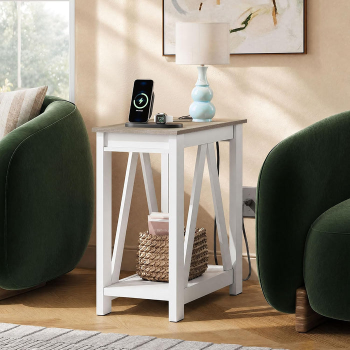 WLIVE Narrow End Table with Charging Station Farmhouse Side Table Slim