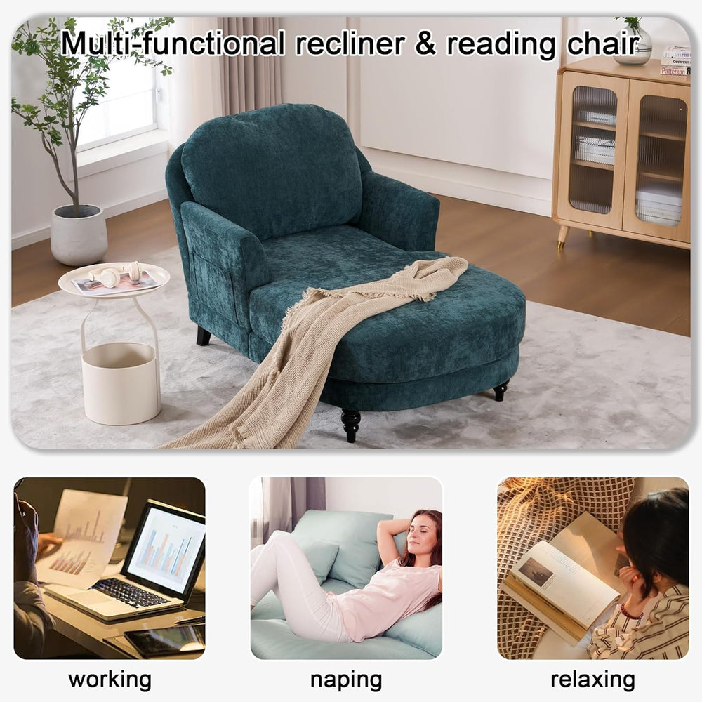 Chaise Lounge Chair Indoor, 59.8" Oversized Couch Reading Chairs, Chenil...