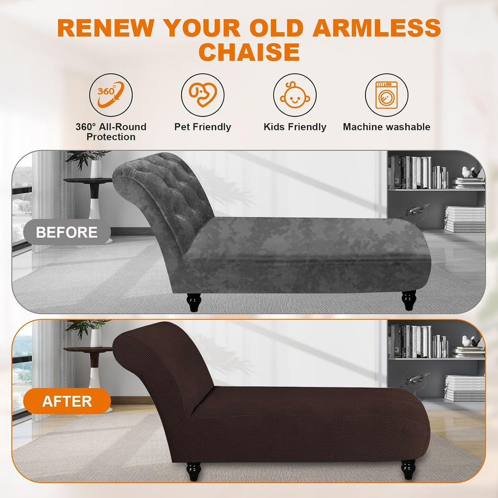 Stretch Chaise Lounge Slipcover Armless Chaise Lounge Cover Indoor, Brown