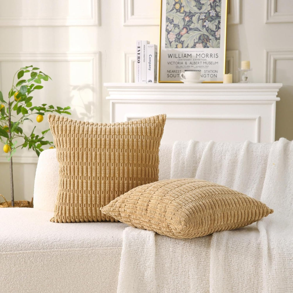 2 Pack Corduroy Decorative Throw Pillow with Inserts, 18x18 Inch Soft Boho Th...